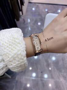 1 pieza Reloj de cuarzo de moda rectangular simple para mujer con correa negra, marrón o verde