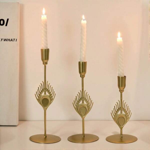 1pc Household Light Luxury Metal Crafts Retro Candlelight Dinner Props Romantic Dining Table Decoration Candlestick Ornaments