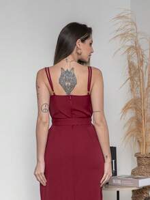 V761 Tailored Midi Dress With Straps - Burgundy - View 5