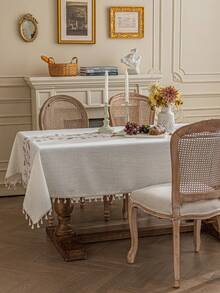 1 件咖啡色刺绣叶子桌布,流苏装饰,美式复古简约风格,可水洗,适用于书桌、餐桌、餐厅、咖啡馆、晚宴、派对、节日、感恩节、家居装饰、秋季装饰、所有季节 - 咖色 - 查看 10