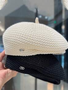 1 件女士纯色休闲贝雷帽，简约优雅的设计，透气画家帽适合户外活动和日常穿着秋季配饰 - 卡其色 - 查看 6