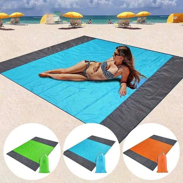 Extragroße Anti-Sand Stranddecke, 200cm * 210cm extragroße Strandmatte, tragbare Picknickdecke zum Reisen, Camping und Wandern, leichtes Strandutensil, wasserdichte Matte aus 210T Nylon (1 Stück)