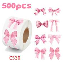 500pcs Stiker Pita Cat Air Merah Muda - 8 Desain Besar, Pita Lebar 3,05cm, Stiker Estetik Vinyl untuk Hadiah, Laptop, Botol, Scrapbooking, Koper, dan Amplop Komputer, Dekorasi Hadiah | Pita Elegan | Vinyl - Berwarna merah muda - View 3