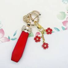 Bowtie & Sakura Duo! 1 Alloy Metal Leather Strap Keychain, Hang Car Keys, Door Keys, Bags – Stylish & Practical!