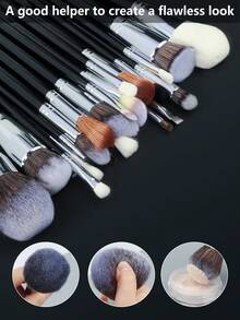 30pcs Professional Makeup Brush Set, Soft Fiber Cosmetic Tools, Convenient For Carrying, Include Foundation Brush, Eyeshadow Brush, Eyebrow Brush, Travel Makeup Brush Kit - Black - View 6