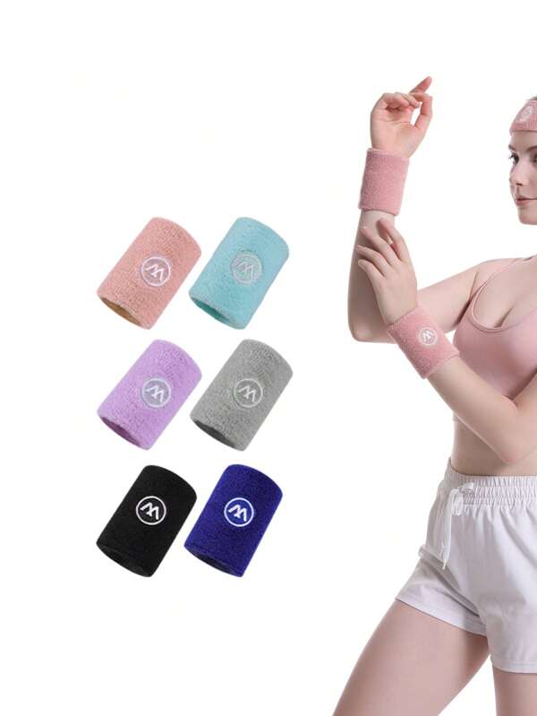 2pcs Women Sports Fitness Stretchy Breathable Sweat Absorbent Wristband Gym Gym Wristbands Accessories