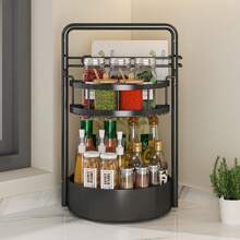 1pc Multi-Functional Spice Rack With Tissue Holder, 360° Rotating Kitchen Storage Rack, Spice Jars Organizer, Kitchen Accessory