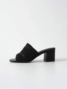 时尚面料优质绑带女士粗跟凉鞋，时尚女士高跟凉鞋，春夏圣诞冬季圣诞礼物 - 黑色 - 查看 11