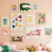 1 pièce Cadeau Moderne Peinture sur canevas Affiche Impression Abstrait Lignes Colorées Vie Canapé Fauteuil Poissons Crocodiles pour Décoration Murale Salon Maison, Cadre en option