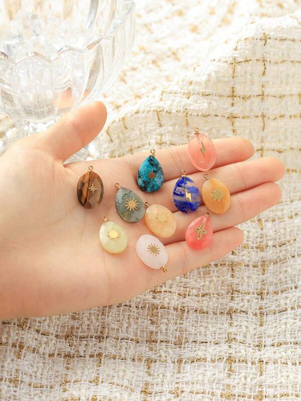 1 pièce/paquet Pendentifs charms en acier inoxydable avec pierre naturelle en forme de goutte d'eau plaqués or pour la création de bijoux, colliers, bracelets et accessoires