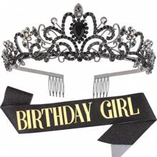 2pcs/Set Baroque Rhinestones Birthday Princess Queen Sash Ribbon Birthday Queen Crown Tiara Rhinestone Birthday Headbands Birthday Sash With Ribbon Pearl Pin Happy Birthday Crown And Sash Ribbon For Birthday Party Ball Decoration Bridal Tiara For 13th 16th 18th, 20th, 30th, 40th, 50th, And 60th 70th 80th Birthdays - Add A Touch Of Elegance To Your Party Decorations Party Supplies Ribbon