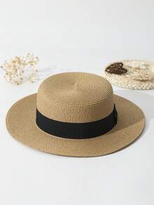 1 件男女通用双色波西米亚太阳帽，牛仔女帽/牛仔巴拿马风格草帽，休闲防紫外线，非常适合户外/海滩 - 卡其色 - 查看 3