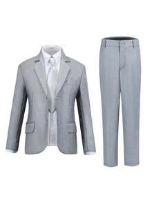 Boys Suits 2-Pieces Suit Set Toddler Tuxedos Dresswear Ring Bearer Outfit Wedding Blazer Pants Formal Suits For Kids Light Grey Size 4-16