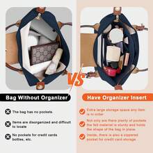 Tote Bag Organizer Insert, Felt Handbag Organizer With Multiple Pockets, Zipper Pouch, Bag In Bag - Navy Blue - View 3