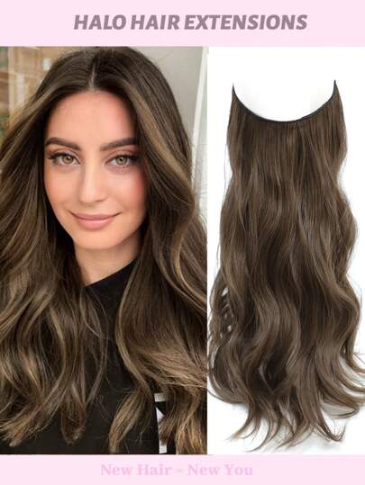 Invisible Wire Hair Extensions Wavy Curly Light Light Brown Hair Extensions Synthetic Fiber Double Weft Soft Hairpieces For Women