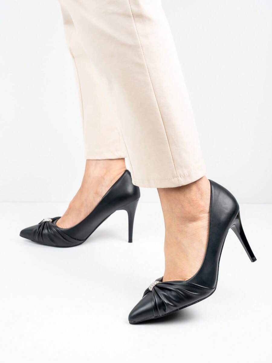 Scarpe con tacco alto a punta eleganti e alla moda decorate con cristalli, adatte per uso quotidiano - nero - Visualizzare 1