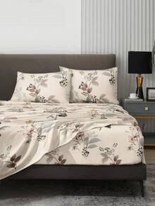 4Pcs Botanical Flower Garden Flower Pattern Sheet Set Bedding Set, 1pc Fitted Sheet & 1pc Flat Sheet& 2pcs Pillowcase Bedding Mattress Protector Set (Not Including Pillow Core)Luxury Fitted Sheet Set King Queen Full TWIN SIZE Sheet Deep Pocket Up To 11.8 Inch Pillowcase, Soft Breathable Wrinkle-Free Better For Sleep, Luxury Hotel Style, Gift For Mom Dad Friend Farmhouse Bedding Sets - Multicolor - View 5