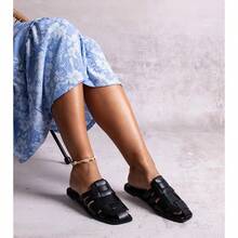 Black Slippers With A Braided Upper - Black - View 2