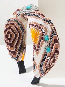 1 Stück Stirnband im Boho Chic Stil mit bedrucktem Stoff für Damen, vintage minimalistischer Kopfschmuck aus Legierung mit Türkis, Western Cowgirl Beach Accessoire
