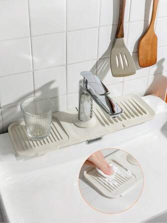 适用于厨房水槽的 17.7 英寸硅胶折叠水龙头垫，6° 坡度水槽防溅排水垫，带按钮锁的水龙头排水垫