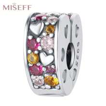 MISEFF 1 Pc Genuine S925 Sterling Silver Charm Synthetic Zirconia Fixed Clip Locator Clasp Pendant Suitable For DIY Bracelet Necklace Luxury Fine Jewelry Making Ladies Birthday Gift For Friends