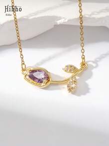 Hihho 1pc Adjustable Stainless Steel 18K Gold Plated Tulip Necklace, Suitable For Women, French Fashion Style, Fit For Party, Date, Office Wear, Valentine's Day Gift