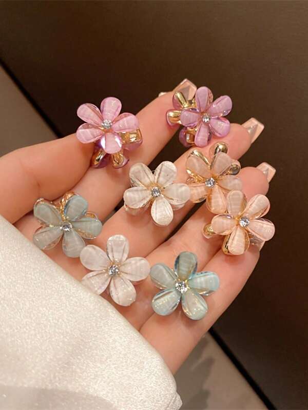 8/12pcs Delicate Flower Mini Small Hair Clips, Sweet Side Bangs Hair Clips Hairpins Hair Accessories