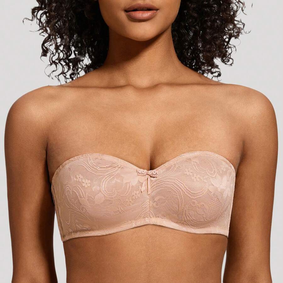 MELENECA MELENECA Women's No Padding Sheer Lace Bandeau See-Through Minimizer Underwire Strapless Bras