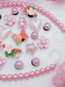 20pcs/Set Cute Pink (Flower, Butterfly, Heart, Crystal Bear, Star) ABS Resin Charm Accessories, Pink Beaded Chain, Fit For Women Sandals, Slippers, Hollow Shoes, Suitable For Festival Party, Perfect Gift