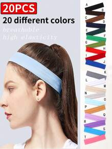 20 pièces Bandeaux unisexes, convenant aux cheveux courts et longs. Bandeaux simples avec haute élasticité. Bandeaux en tissu doux pour le sport, le yoga et l'entraînement. Ces accessoires de cheveux conviennent aux activités quotidiennes comme le yoga, la course, le fitness, etc. Bandeaux de sport de couleur unie, décontractés et de style urbain en polyester. Convient pour toutes les saisons Bandeau turban Bandeau de transpiration