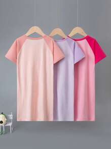 3 piezas Camisones de algodón para niñas, vestidos de pijama con estampado de dibujos animados lindos, pijamas livianos de ropa de casa para verano