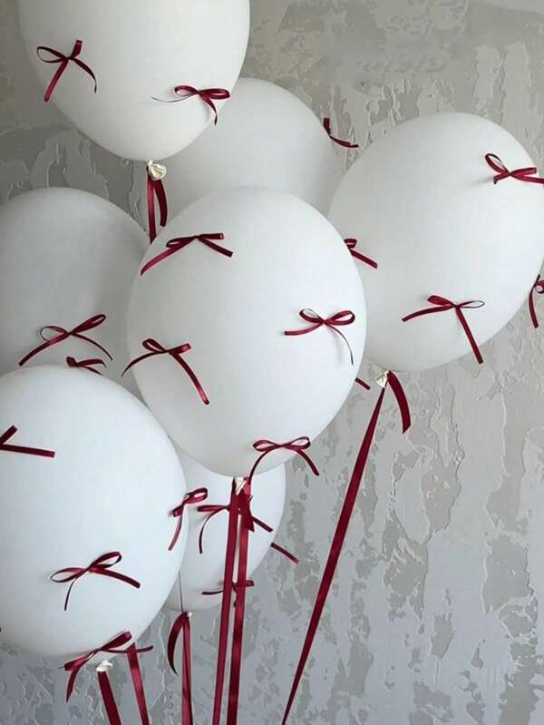 92/102pcs White Balloons With Red Ribbon Bows, With Glue And Red Ribbons, Essential For Party Decorations, Suitable For Birthday Parties, Wedding Arrangements, Family Gatherings, Photo Props Summer Gifts Beach Back To School School Supplies Room Decor