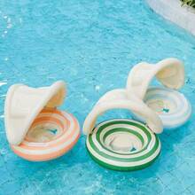 1pc Multicolor Striped Infant Swimming Ring With Sun Visor And Handles - Multicolor - View 4