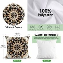 4pcs Mandala Print Decorative Cushion Cover Set, Single-Sided Printed Pillow Protector 45*45cm, Peach Velvet