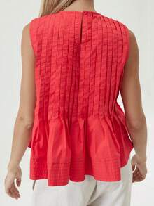 Womens Peplum Babydoll Tops Cute Pleated Sleeveless Ruffle Strap T Shirts Tank Summer Tops - Đỏ - Xem 8