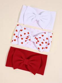 3 pezzi Fascia per capelli con stampa a cuori e fiocco, in nylon traspirante e confortevole, accessori per capelli di moda per neonati, bambini, regali per feste