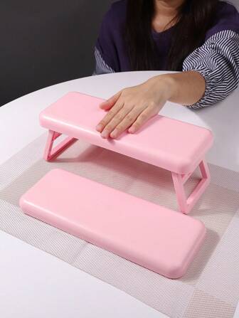 1 pieza Almohada plegable para uñas con diseño elevador, lámpara de uñas incorporada, almohadilla de reposabrazos de plástico para salón de uñas, estilo simple, base de escritorio para manos, accesorio de lujo para uñas, soporte portátil y plegable