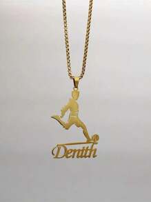 Colar com pingente personalizado com nome de jogador de futebol - Aço inoxidável dourado com estampa de futebol, presente perfeito para fãs de futebol, joias esportivas unissex para o dia a dia, artesanato de qualidade, estilo de carta de volta às aulas
