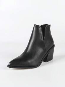 2024 New French Style Short Boots Women, British Boots, Autumn/Winter Ankle Boots, Pointed Toe Chunky Heel With Back Zipper - Black - View 7