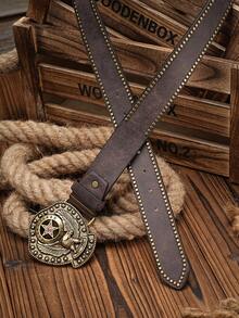 1 条男女通用西部牛仔风格休闲时尚 PU 皮带，印花铆钉装饰金属扣，复古个性，多色可选 - 老鷹 - 查看 5