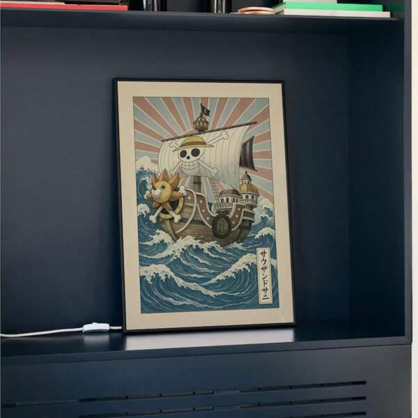 1 Pç One Piece Ship Ukiyo-E Pôster – Impressão em estilo de arte tradicional japonesa de 's Or – Decoração de parede de anime, sem moldura