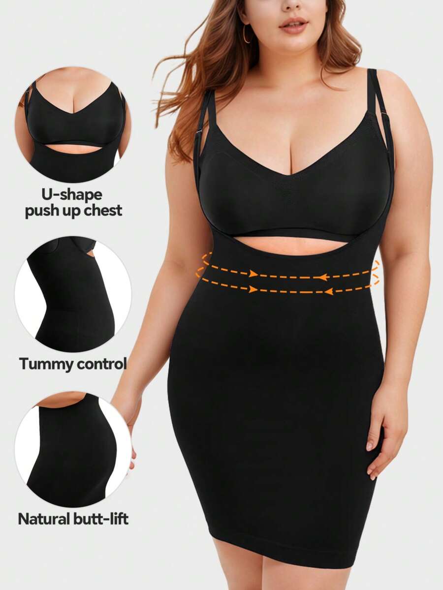 Modelująca otwarte piersi bielizna modelująca sylwetkę, bielizna modelująca biust, bielizna modelująca biust, bielizna modelująca biust, bielizna modelująca brzuch, regulowana, bezszwowa, do noszenia pod sukienkami - Czarne - Zobacz 1