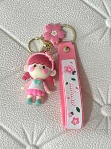 1pc Cute Cherry Blossom Girl Keychain, Fashion Pendant Accessory Ornament For Backpacks, Cars, Sweet Gift Car Accessories Bag Charm