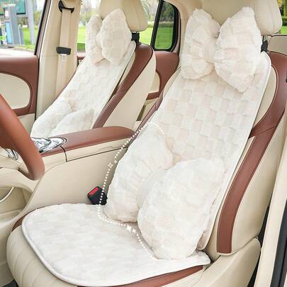 1pc Plush Soft Car Seat Neck Pillow Headrest Cushion, Car Seat Pad, Women Fur Warm Anti-Slip Comfortable Car Half Seat Cover, Suitable For Most Car Models In Autumn & Winter