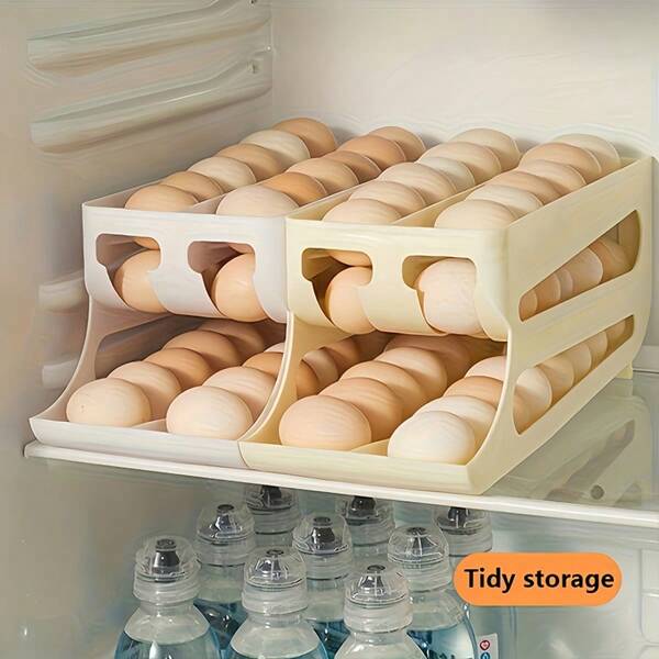 [Automatic Egg Storage]30 Egg Automatic Three-Level Sliding Egg Storage Box-Fresh Egg Storage Box-Fresh Egg Storage Order In Refrigerator-Egg Storage Solutions In Kitchen And Space-Saving Egg Holder In Refrigerator, Keep Fresh PP Materials Essential Space-Saving Storage Order In Kitchen