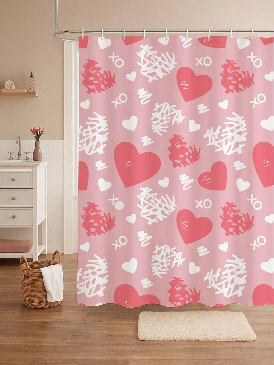 1/4pcs Luxurious Love-Themed Bathroom Set - Slip-Resistant Shower Curtain With A Football Pattern And U-Shaped Seat Cushion, Plus A Pair Of Slip-Resistant Foot Mats That Can Be Given As Gifts (Machine Washable) Room Decor Bathroom Accessories Back To School