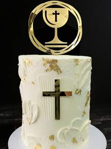 6Pcs(3sets) Cross Cake Topper Gold Acrylic For Baptism, Christening, Communion Cake Decor, Dessert Table Dress Up Supplies, Cake Decor Supplies, Baking Decor Supplies, Party Decor Supplies
