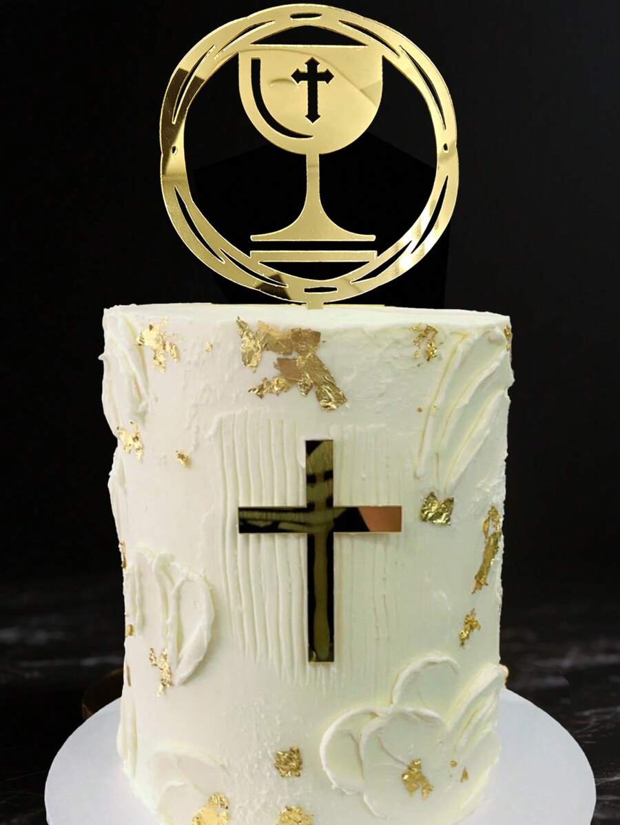 6Pcs(3sets) Cross Cake Topper Gold Acrylic For Baptism, Christening, Communion Cake Decor, Dessert Table Dress Up Supplies, Cake Decor Supplies, Baking Decor Supplies, Party Decor Supplies