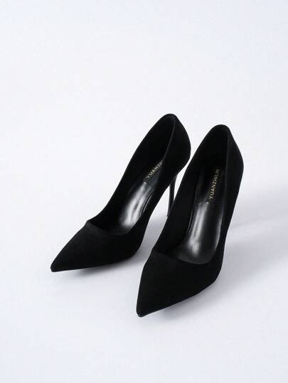 Escarpins à talons hauts de 10 cm à bout pointu et ouvert  noir élégants et sexy pour femmes, idéaux pour Halloween et l'hiver