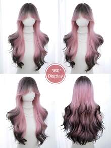 Synthetic Heat-Resistant .Long Natural Wave Hair, With Bangs , Multi Color ,Daily Natural, Smooth And Realistic Wig(Excluding Accessories), Halloween - Multicolor - View 9